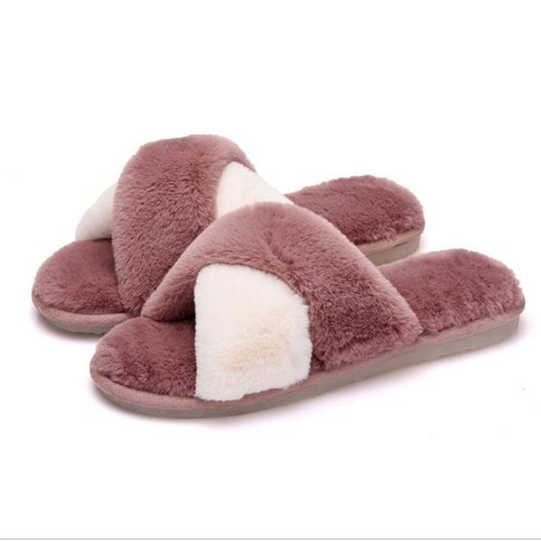 

slippers ladies home winter warm shoes flat faux fur, Black