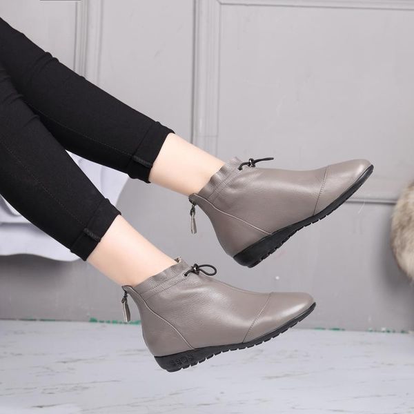 

boots in female dermal ankle flat bottom sheet short flannelette spring and autumn soft leather mother shoeold, Black