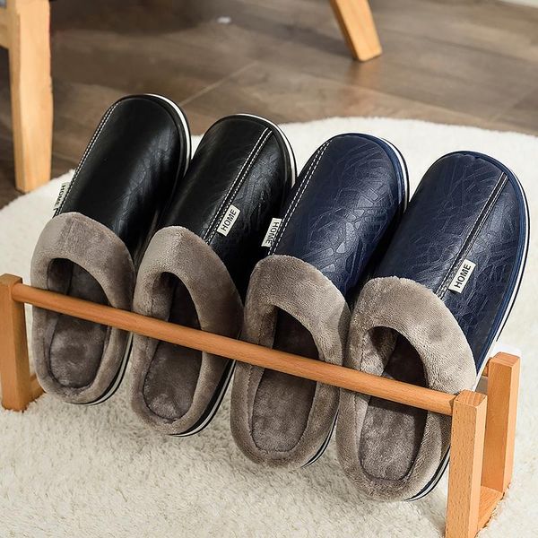 

slippers women winter home non slip waterpoof warm house indoor couple shoes female big size flip flops, Black