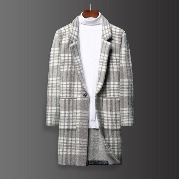 

men's sweaters knitted cardigan jackets casual printed plaid mid-length crystal mink business v-neck windbreaker pocket clothing, White;black