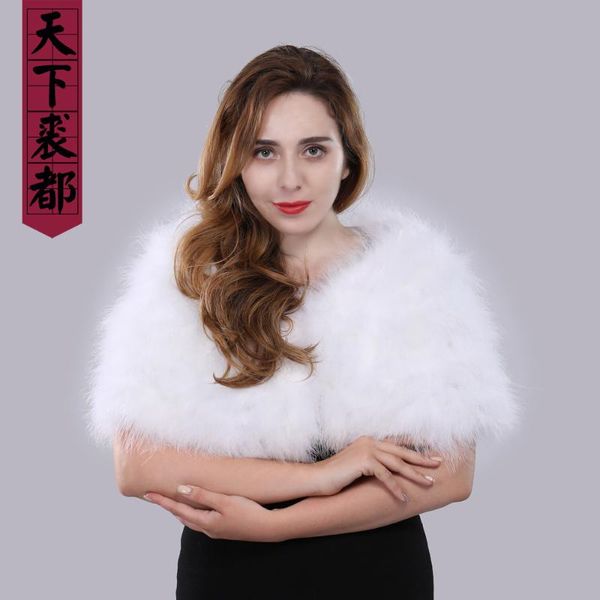 

scarves wedding white shawl women genuine ostrich leather fur wraps female luxury elegant turkey cape customized, Blue;gray