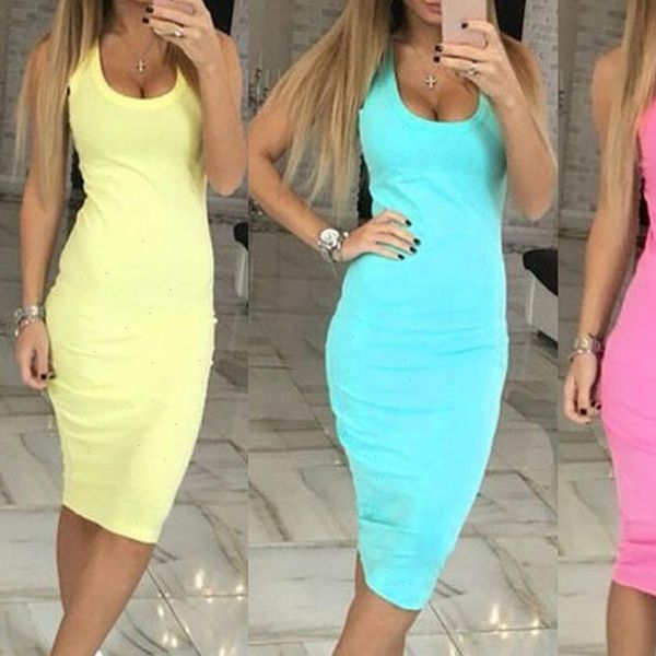 

summer party women dresses lady solid color u neck sleeveless slims fit bodycon pencil dress woman ov, Black;gray