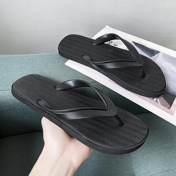 

slippers flip-flops men's summer fashion simple and lightweight student outdoor trend non-slip leisure youth beach shoes, Black