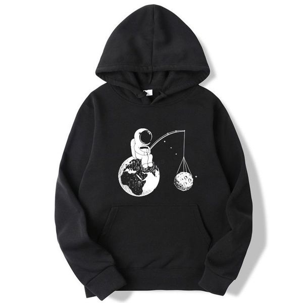 

men's hoodies & sweatshirts fashion aastronaut to the moon print blended cotton spring autumn casual hooded harajuku fleece hip hop swe, Black