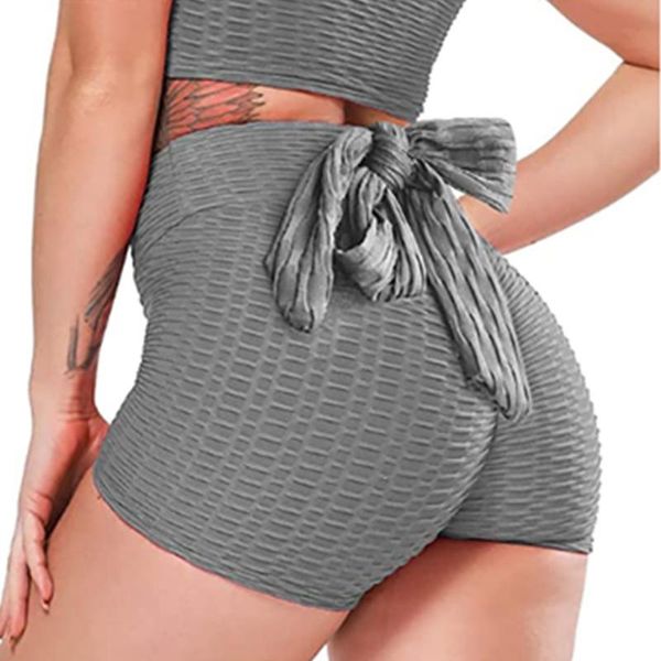 

yoga outfit women high waist seamless leggings sports shorts honeycomb type slim fit stretchy fitness running with bow-knot