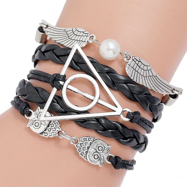 

bangles bracelet punk angel wings hand woven pu leather rope jewelry, Black