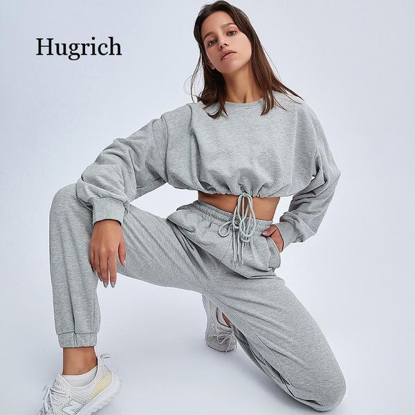 

solid color fitness sports loose large size long sleeve short and pants casual two piece suit women's & capris, Black;white