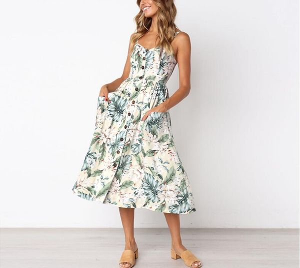 

3xl summer womens dresses strap print mid calf floral dot long beach dress women sundress loose elegant vintage button, Black;gray