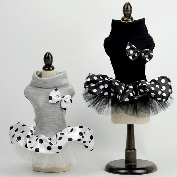 

cotton dog wedding dress dot hoodie dresses with mesh yarn skirt clothes bow tie pet clothing for small dogs apparel