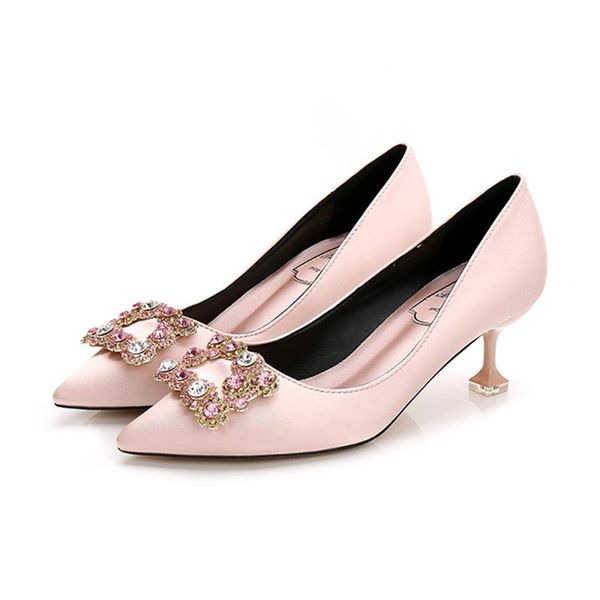

dress shoes 2021 luxury women wedding high heels rhinestone stile silk pumps pointed toe party thin autumn, Black