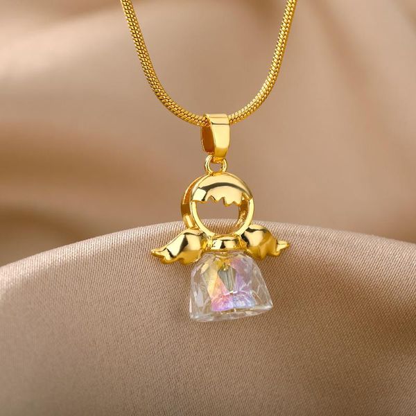 

chokers rhinestone baby girl angel necklace for women gold collar chain engagement wedding necklaces goth female jewelry gift, Golden;silver