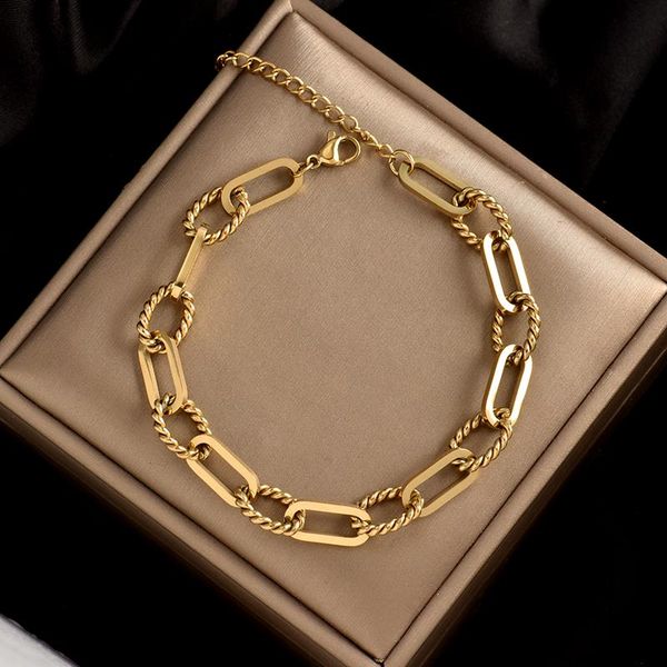 

colorfast 316l stainless steel fashion thick chain bracelet simple atmosphere trend rock hip-hop gift for women link,, Black