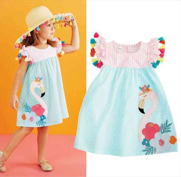 

fashion flamingo print girls dress toddler kids ruffle sleeveless a-line casual summer sundress children outfits for 1-6 years, Red;yellow