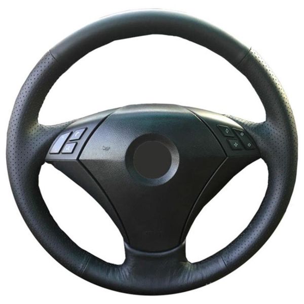 

steering wheel covers non-slip durable black natural leather car cover for e60 (sedan )530d 2003 -2009 e61 (touring )2004