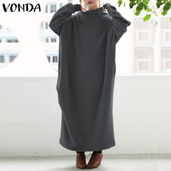

casual dresses retro solid hoodies dress women's autumn sundress vonda casaul long maxi vestidos pullovers female sweatshirt robe s-5xl, Black;gray