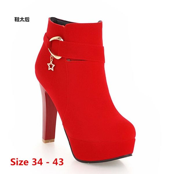 

boots woman high heel platform heels for women shoes spring autumn ankle booties female big size 34 - 43, Black