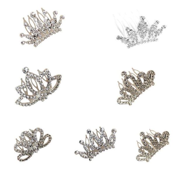 

hair clips & barrettes children girls glitter rhinestone crown hairgrip princess bow small hairpin mini tiara comb women wedding party, Golden;silver