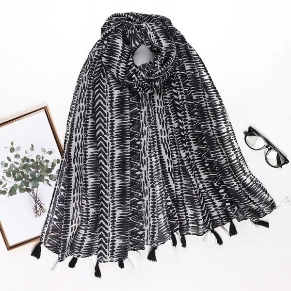 

scarves women' scarf women geometric pattern shawl and woven fringe neck stripe chiffon, Blue;gray