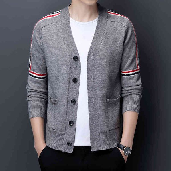 

men's jackets fashionable blouse, low-cut v, striped cotton cardigan, casual knitting coat, spring, autumn, ehkj, Black;brown