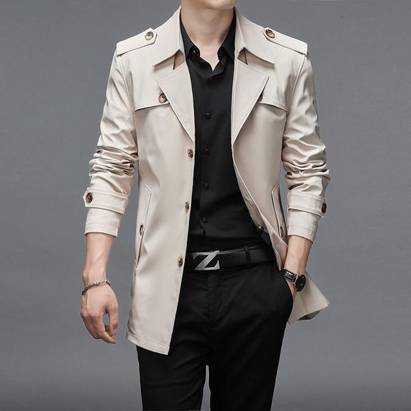 

men's trench coats thoshine brand spring autumn men superior quality buttons male fashion outerwear jackets windbreaker plus size 4xl, Tan;black