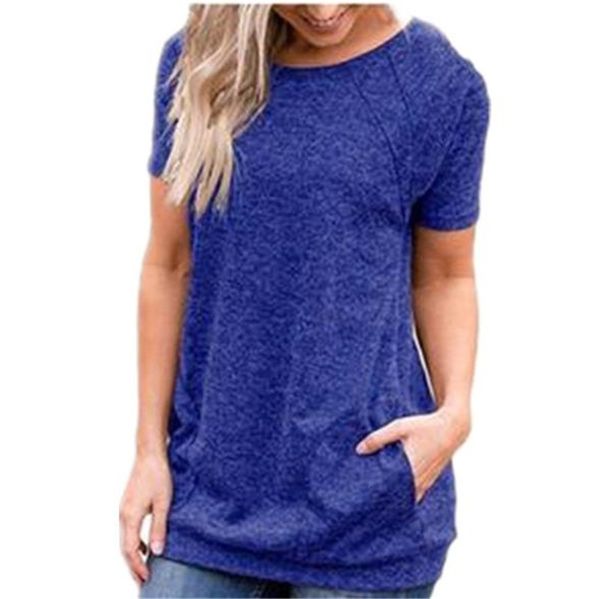 

women's t-shirt solid color casual crew neck short sleeve pocket tshirts basic style women summer, White