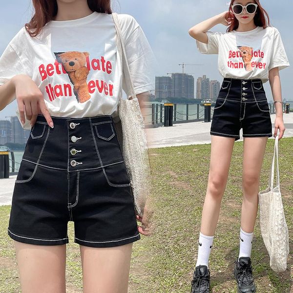

women's jeans 2021 summer high fashion waist 4 breasted slim denim pants blue ladies shorts