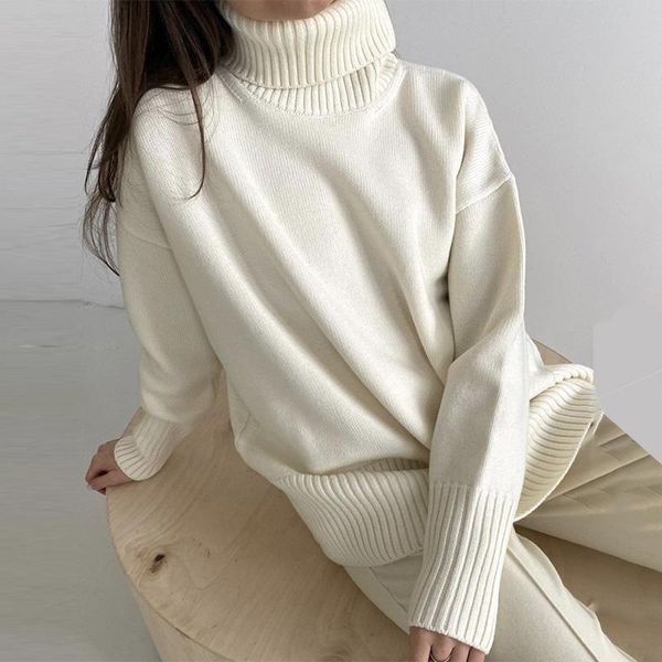 

women's sweaters cashmere oversized sweater women turtleneck long sleeve winter thick jumper female loose warm knitted ladies knitwear, White;black