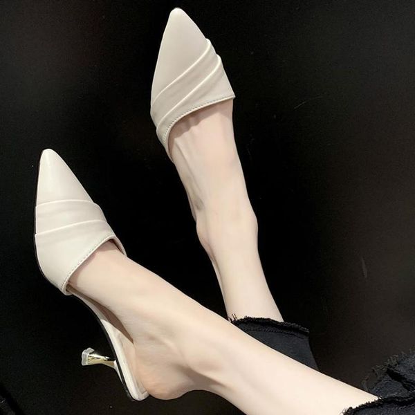 

slippers women's summer 2021 fashion pointed thin heel sandals high heels slides lady shoe sandalias mules shoes pumps, Black