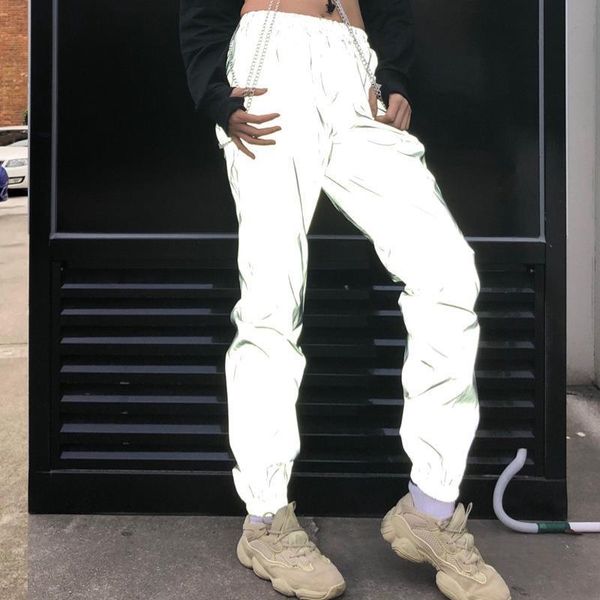 

reflective joggers sweatpants gray women pants punk neon trousers korean winter, Black;white