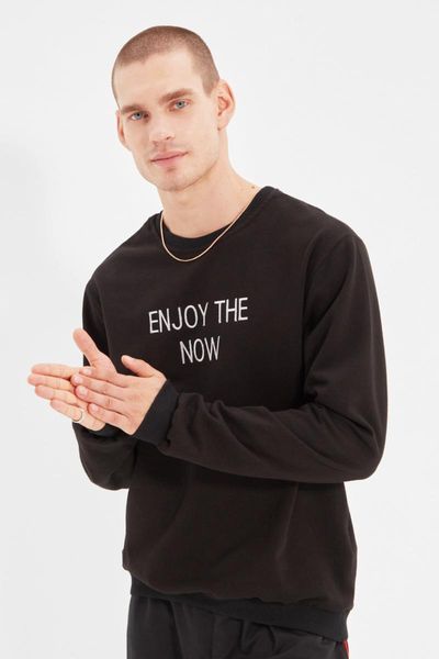 

men's hoodies & sweatshirts trendyol men 's regular fit cycling neck sweatshirt tmnaw22sw1059, Black