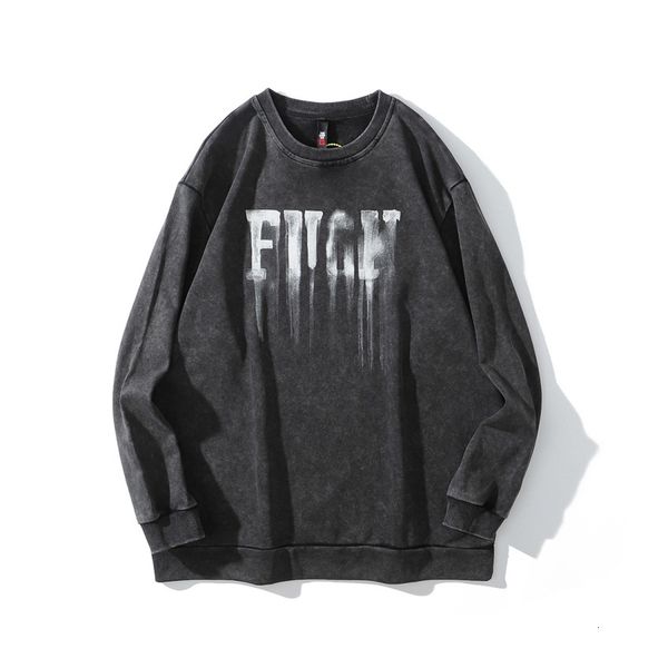 

high street dark wash letter printed long sleeve pullover men's oversize large sweater hip hop top, Black