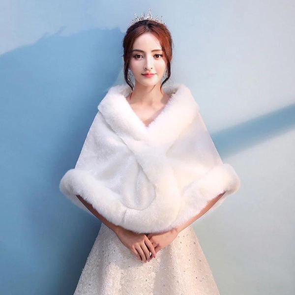 

wraps & jackets wedding boleros white fur shawl late autumn winter bridal warm thick ladies elegant plush scarf for jacket 2021