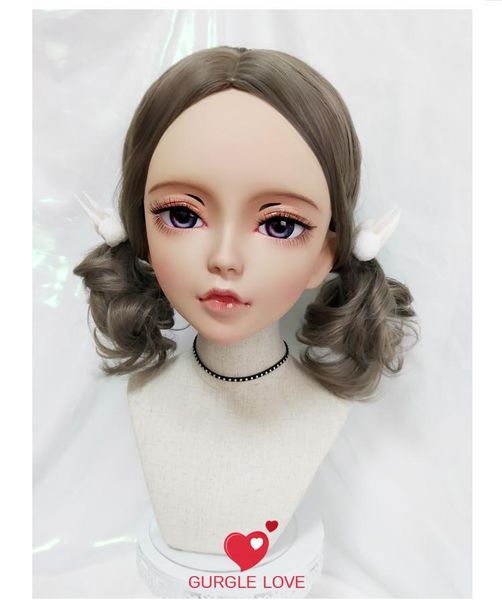 

party masks (chanb)female sweet girl resin half head kigurumi bjd eyes crossdress cosplay japanese anime role lolita mask with and wig