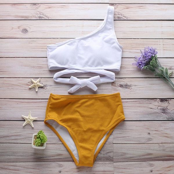 

women's swimwear 2021 european swimsuit special fabric one-shoulder strap bikini 2 piece bathing women, White;black