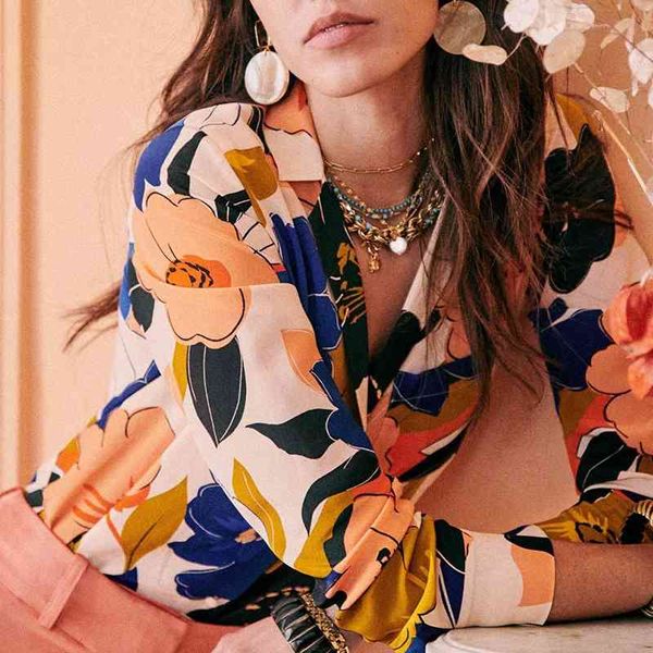 

women's knits & tees florence artistic shirt women floral printed office lady chic casual blouse vintage femme elegant tunic gener, White