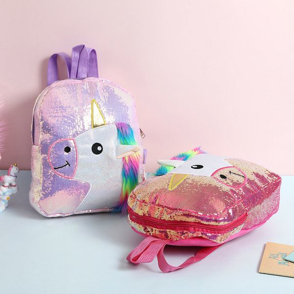 Unicorn lantejoulas mochila menino menina viagem lazer escola kindergarten cartoon dos desenhos animados ombros de pelúcia