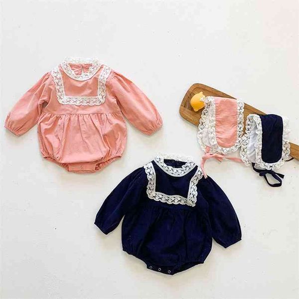 

baby girl rompers long sleeves corduroy spring autumn born clothes + hair band 210521, Blue
