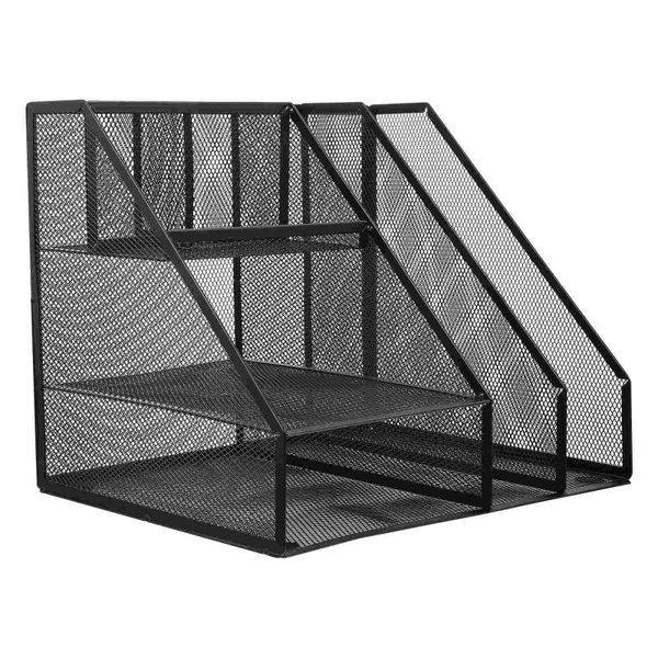 

hooks & rails 1pc multi-compartment file paper storage rack iron office desktop