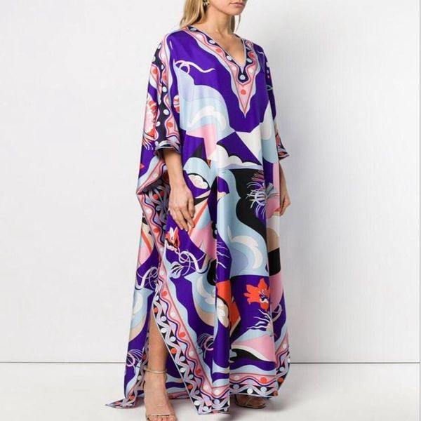 

summer maternity loose print v-neck long skirt holiday dress dresses, White