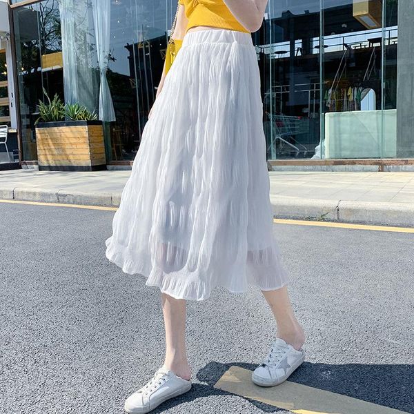 

pleated summer chiffon skirt women spring sweet long skirts black womens