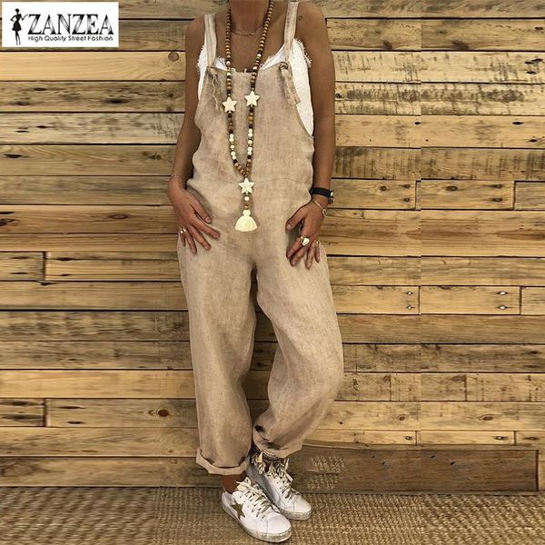 

women's jumpsuits & rompers 2021 zanzea women vintage strappy solid loose casual cotton linen female party dungarees harem overalls s-5, Black;white