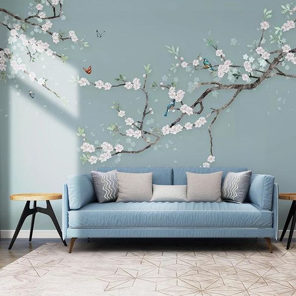 

wallpapers chinese style hand painted flower bird sofa tv background 3d self adhesive wallpaper modern bedroom living room mural waterproof