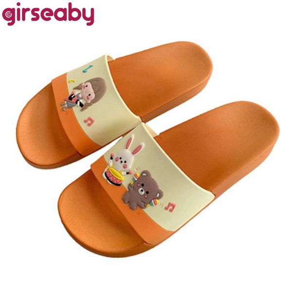 

girseaby 2021 women slippers couple open toe 2.5cm heels slip-on cartoon bear stylish cute big size 41 indoor f1166, Black