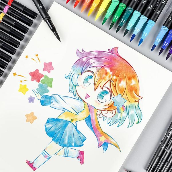 

gel pens th 12/24 colors fineliner marker water color drawing painting dual tip brush pen for school art supplies