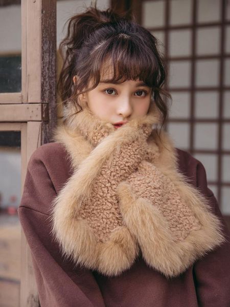 

scarves fur collar scarf winter style cute and warm size:95*15cm, Blue;gray