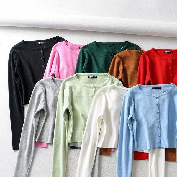 

vintage womens sweater long sleeve cropped cardigan women white black korean button knitted streetwear winter clothes