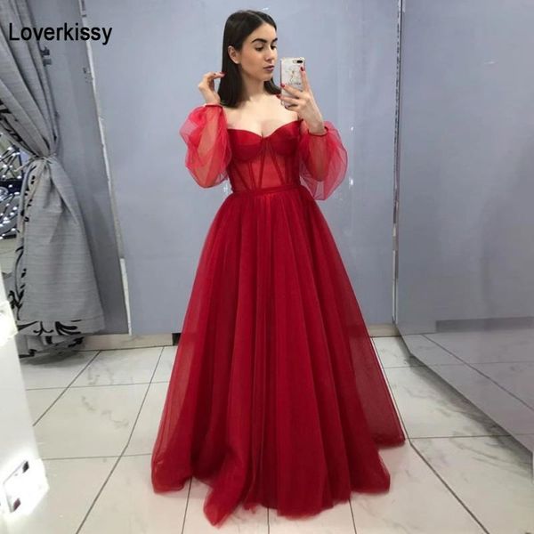 

party dresses loverkissy burgundy tulle puffy sleeve prom for women corset back formal evening gowns floor length a line dress, White;black