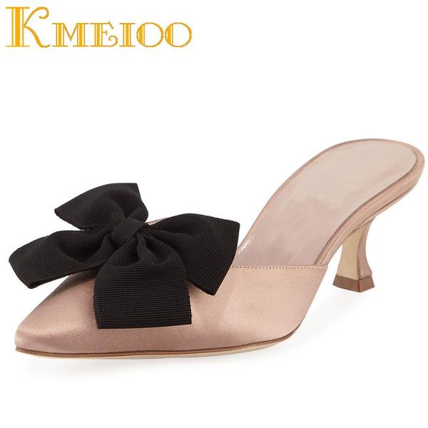 

dress shoes friczot mule women sandals high heels pointed kitten butterfly love one foot pedal casual female navy pink, Black