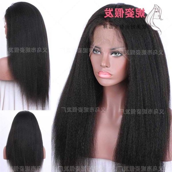 

yaki women's new wig front lace kinky wig headgear, Black