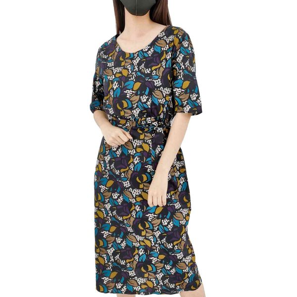 

dress women's french fashion elegant fairy flower print v-neck belt wrapped slim short sleeve, White;black